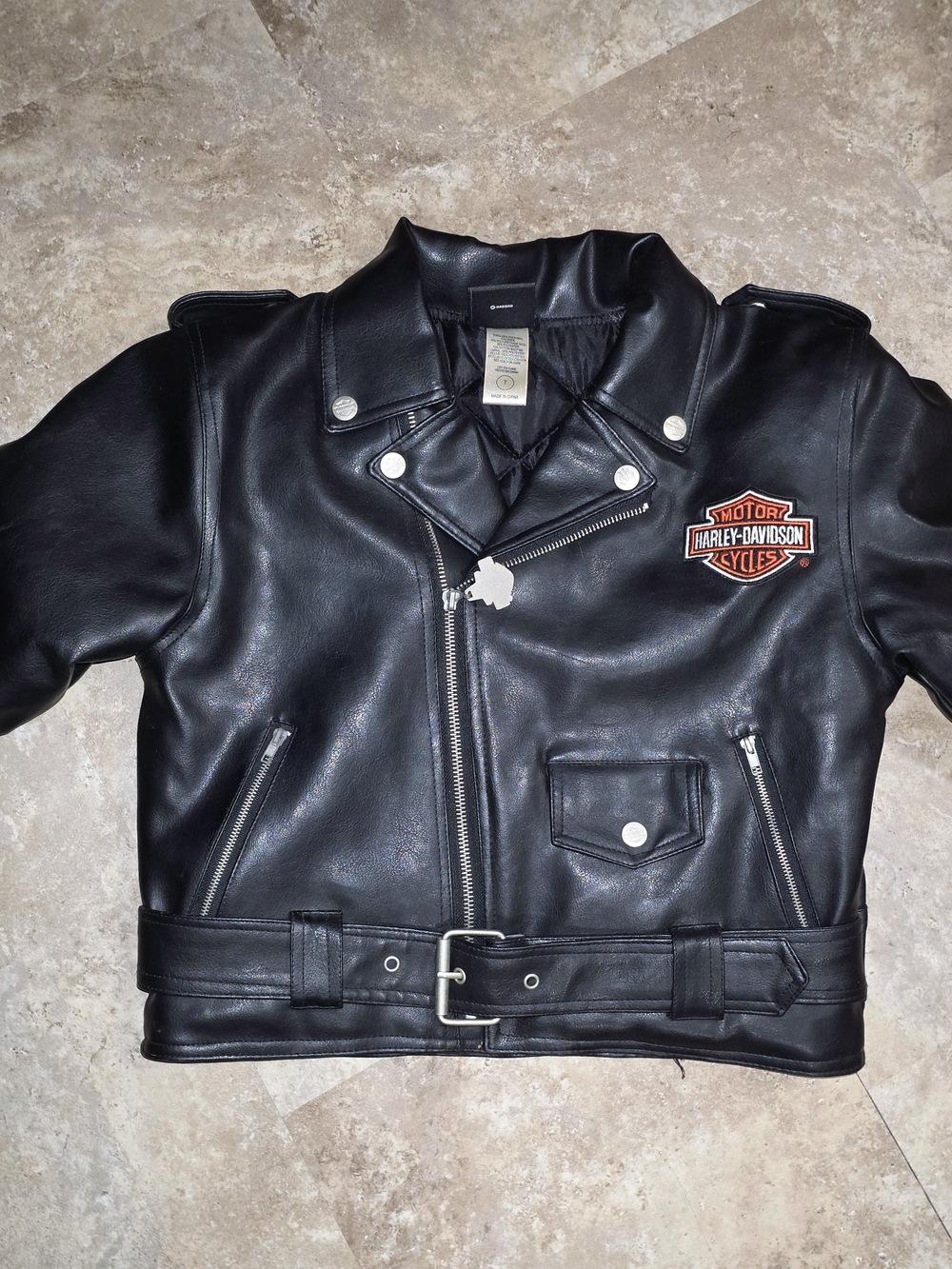 Original Harley-Davidson Youth Black Leather Motorcycle Jacket with Patch Logo